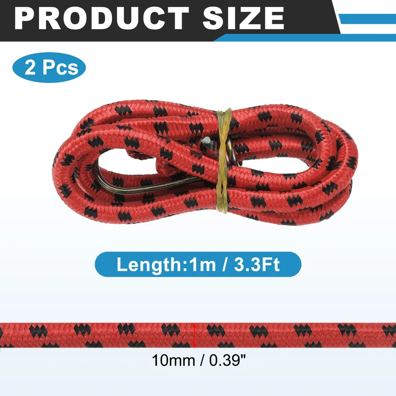 2Pcs 3.3ft Marine Grade Bungee Cord with Hooks Elastic Straps, Red