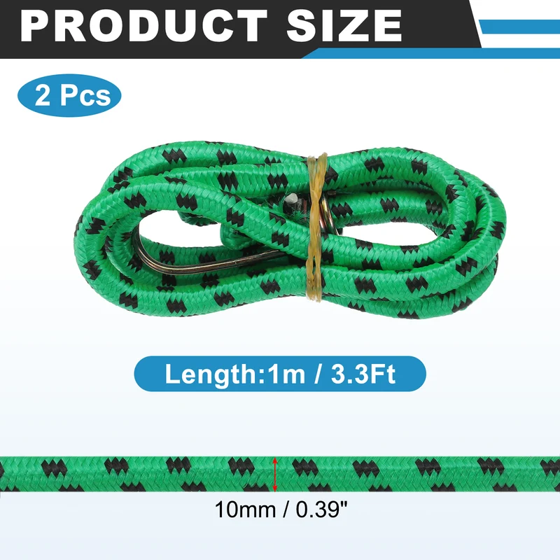 2Pcs 3.3ft Marine Grade Bungee Cord with Hooks Elastic Straps, Green