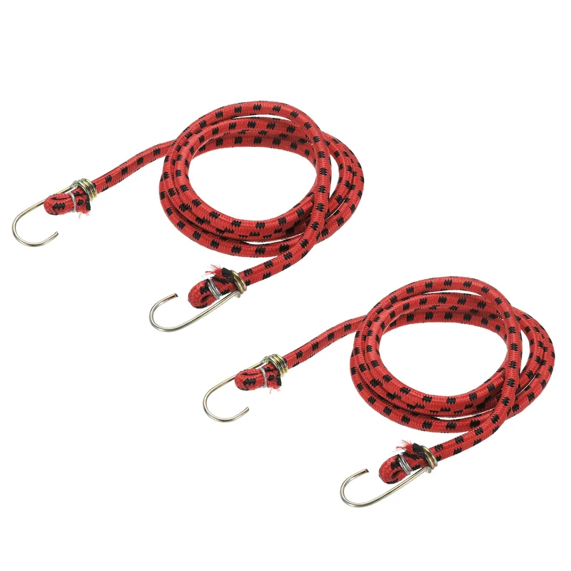 2Pcs 4.9ft Marine Grade Bungee Cord with Hooks Elastic Straps, Red