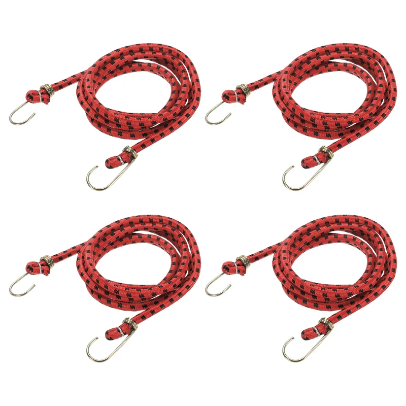 4Pcs 3.3ft Marine Grade Bungee Cord with Hooks Elastic Straps, Red