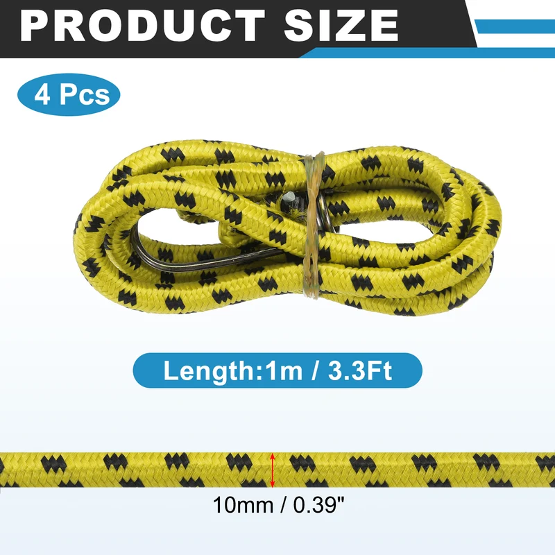 4Pcs 3.3ft Marine Grade Bungee Cord with Hooks Elastic Straps, Yellow