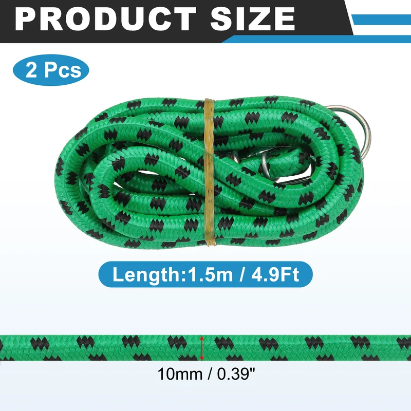 2Pcs 4.9ft Marine Grade Bungee Cord with Hooks Elastic Straps, Green
