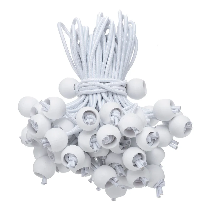 50Pcs Ball Bungee Cords 6" Heavy Duty Bungee Cord Balls for Tent Holding White