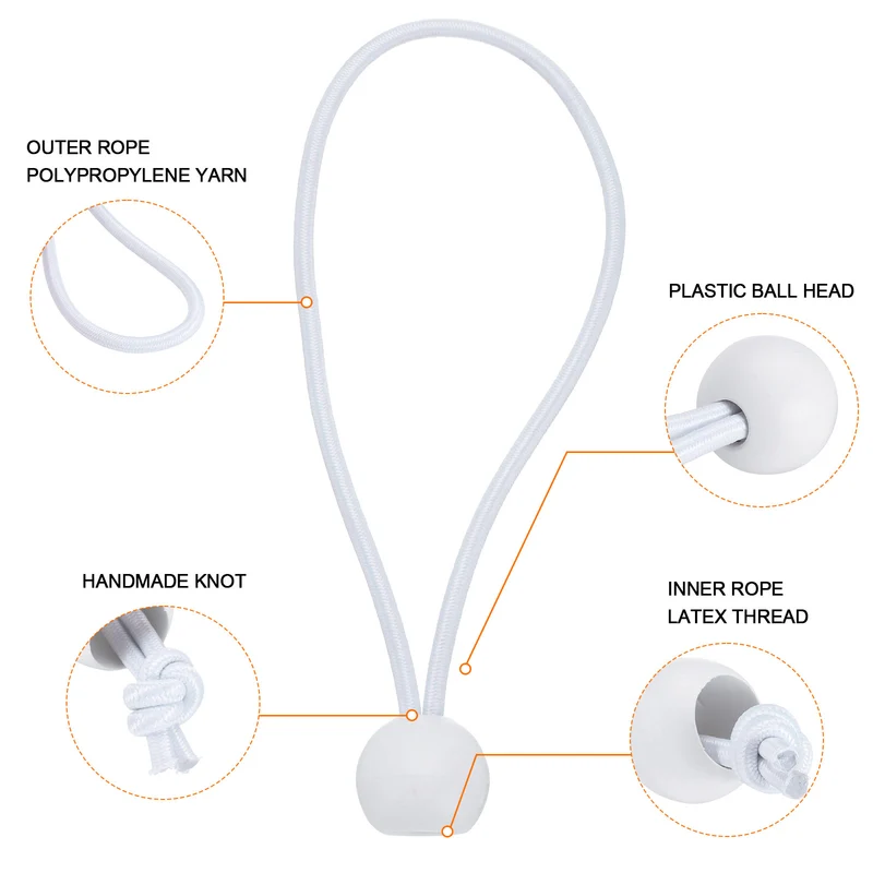 50Pcs Ball Bungee Cords 6" Heavy Duty Bungee Cord Balls for Tent Holding White