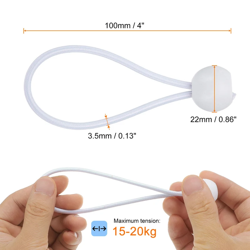 50Pcs Ball Bungee Cords 4" Heavy Duty Bungee Cord Balls for Tent Holding, White