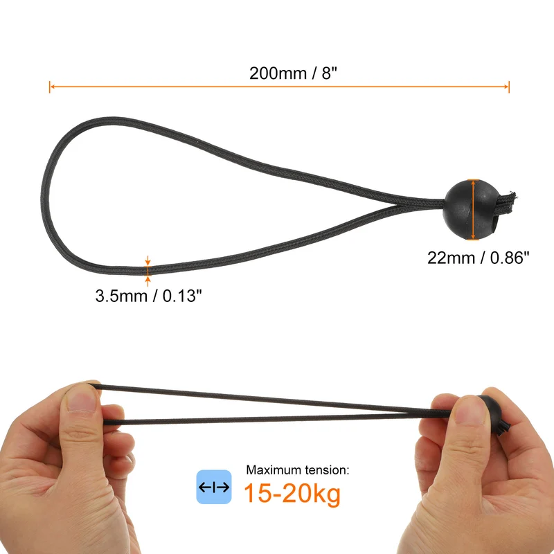 10Pcs Ball Bungee Cords 8" Heavy Duty Bungee Cord Balls for Tent Holding Black