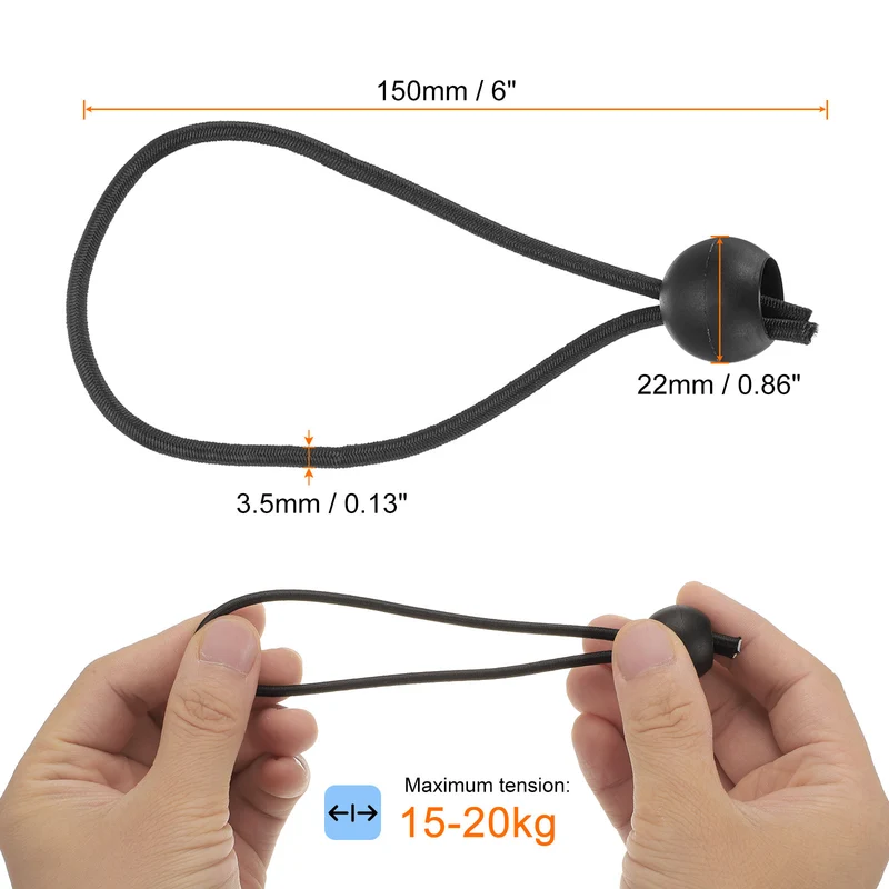 10Pcs Ball Bungee Cords 6" Heavy Duty Bungee Cord Balls for Tent Holding, Black
