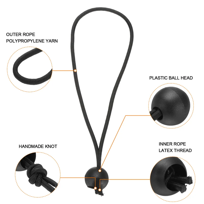 20Pcs Ball Bungee Cords 8" Heavy Duty Bungee Cord Balls for Tent Holding, Black