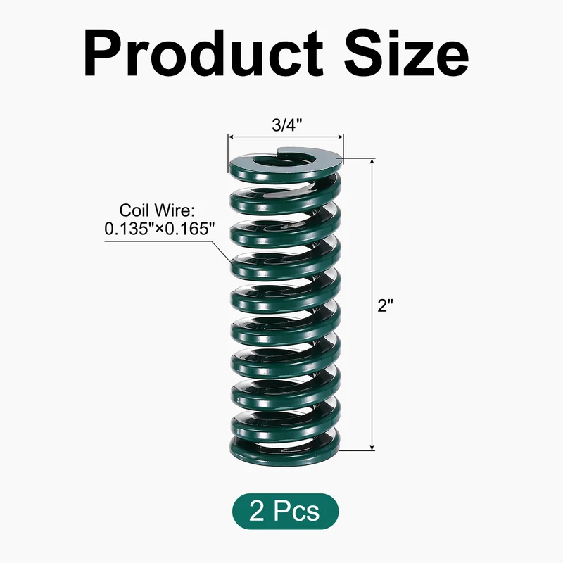 2Pcs Green Compression Spring 3/4" OD 2 Length, Alloy Steel Flat Wire