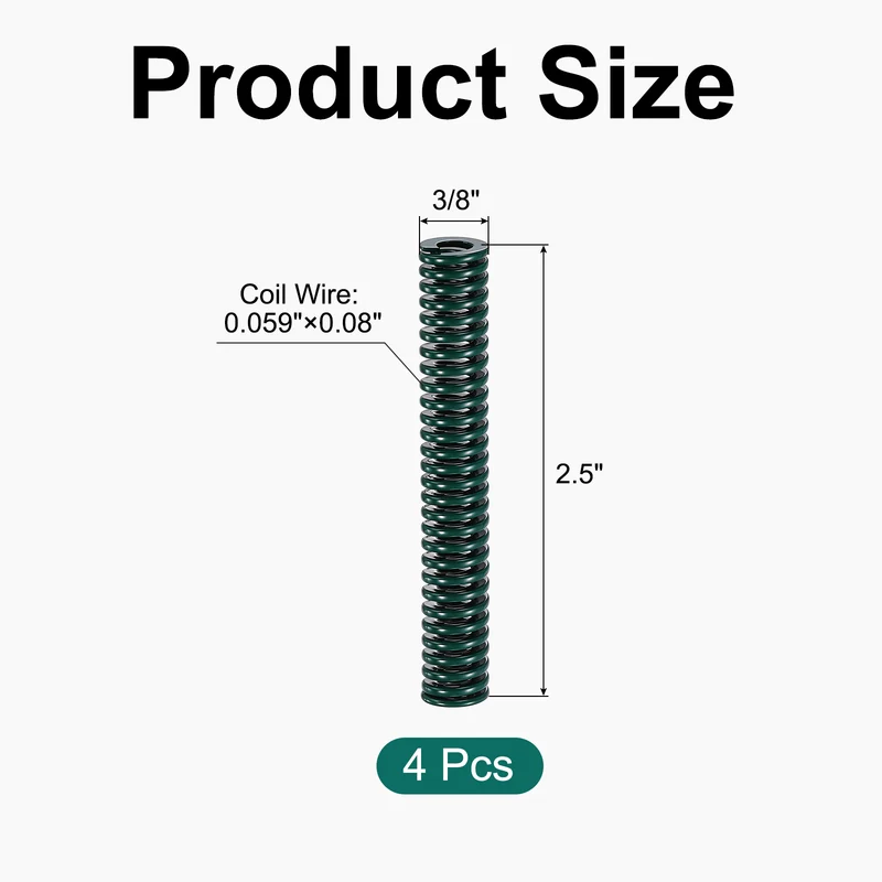 4Pcs Green Compression Spring 3/8" OD 2.5 Length, Alloy Steel Flat Wire
