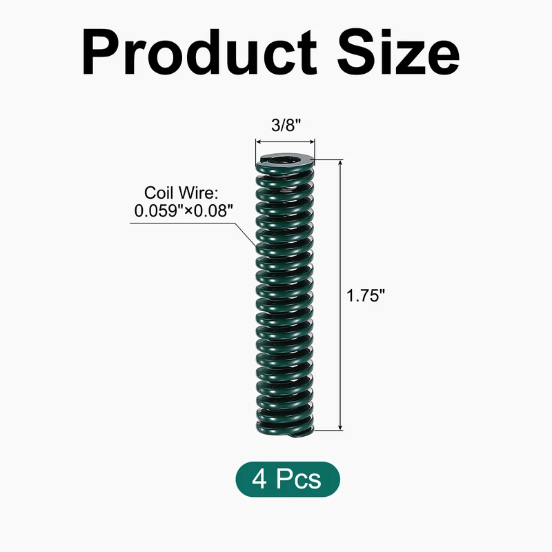 4Pcs Green Compression Spring 3/8" OD 1.75 Length, Alloy Steel Flat Wire