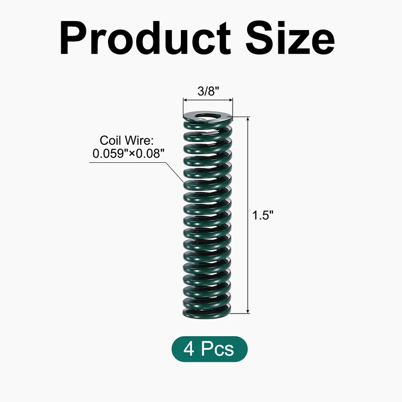 4Pcs Green Compression Spring 3/8" OD 1.5 Length, Alloy Steel Flat Wire