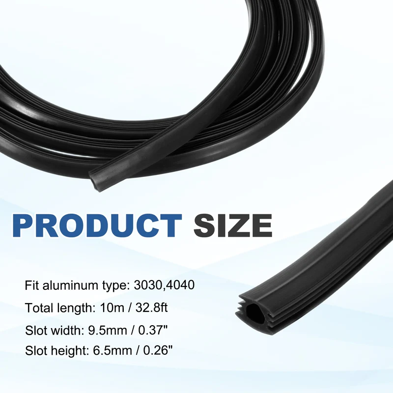 10m / 32.8ft Black 8mm 3030, 4040 Aluminum t Slot Soft Cover Seal Pack of 1