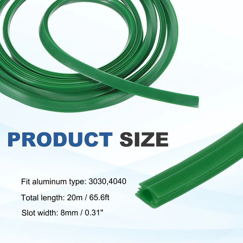 20m / 65.6ft Green 8mm 3030 4040 Aluminum T Slot Soft Cover Seal Pack of 1