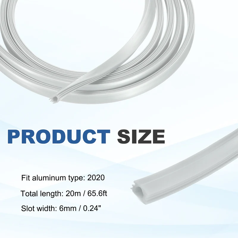 20m / 65.6ft Silver 6mm 2020 Aluminum T Slot Soft Cover Seal Pack of 1