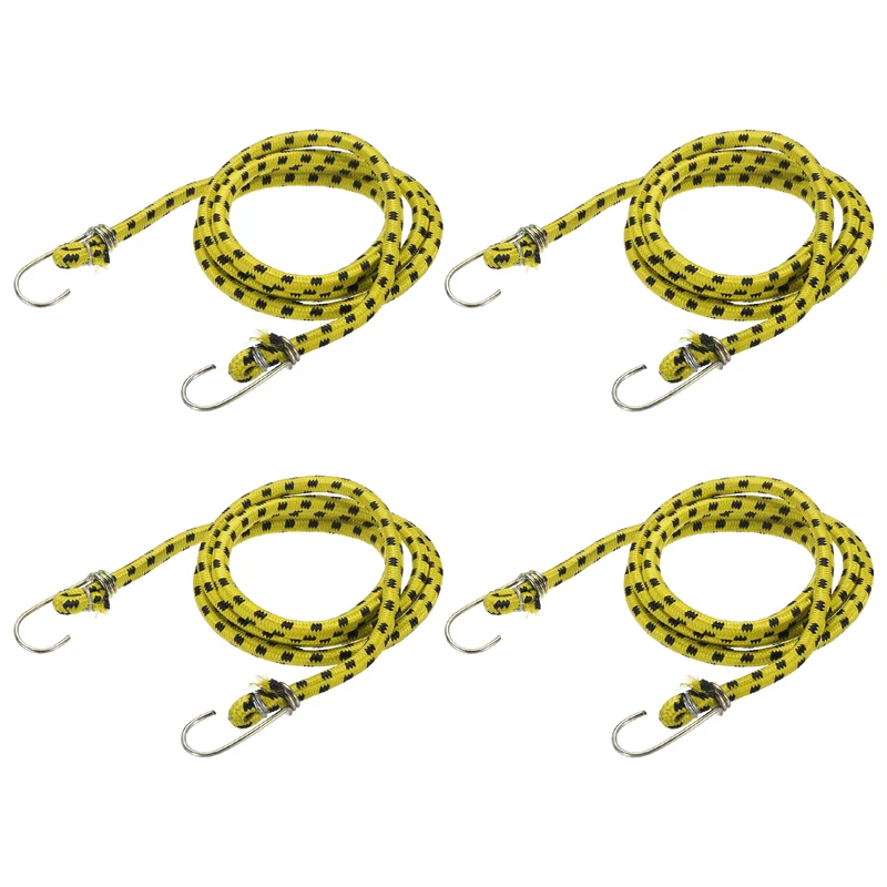 4Pcs 4.9ft Marine Grade Bungee Cord with Hooks Elastic Straps, Yellow