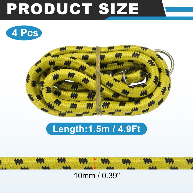 4Pcs 4.9ft Marine Grade Bungee Cord with Hooks Elastic Straps, Yellow