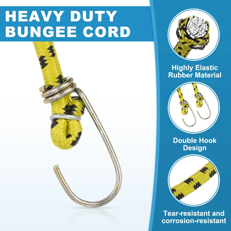 4Pcs 4.9ft Marine Grade Bungee Cord with Hooks Elastic Straps, Yellow