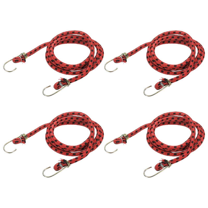 4Pcs 4.9ft Marine Grade Bungee Cord with Hooks Elastic Straps, Red