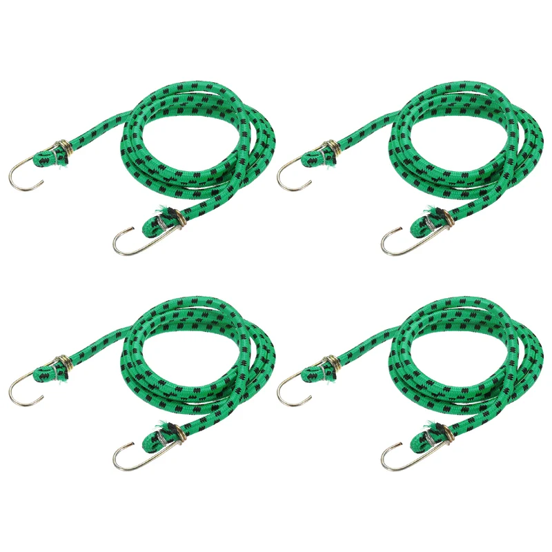 4Pcs 4.9ft Marine Grade Bungee Cord with Hooks Elastic Straps, Green