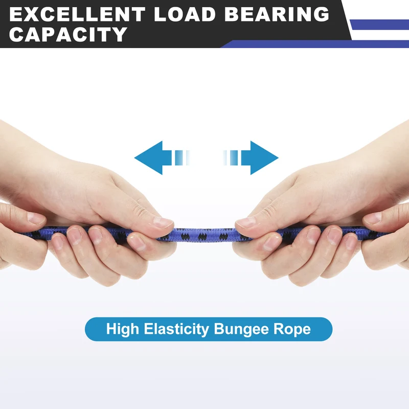2Pcs 4.9ft Marine Grade Bungee Cord with Hooks Elastic Straps, Blue