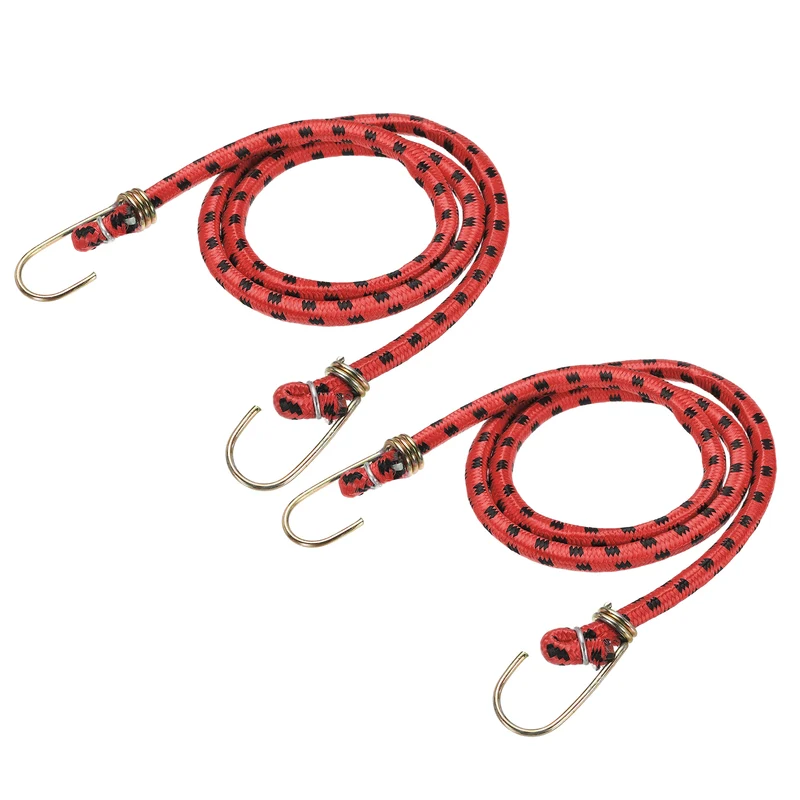 2Pcs 6.6ft Marine Grade Bungee Cord with Hooks Elastic Straps, Red