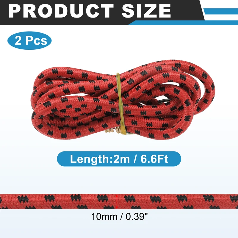 2Pcs 6.6ft Marine Grade Bungee Cord with Hooks Elastic Straps, Red