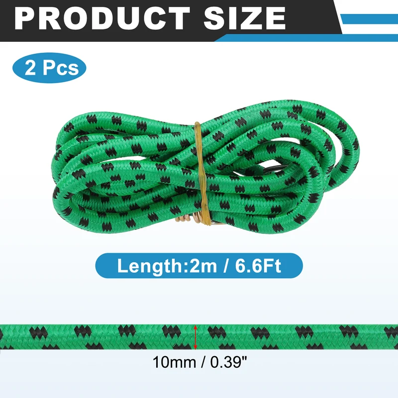 2Pcs 6.6ft Marine Grade Bungee Cord with Hooks Elastic Straps, Green