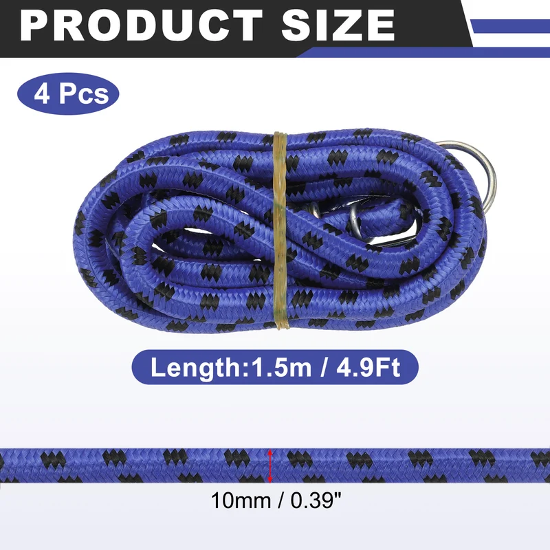 4Pcs 4.9ft Marine Grade Bungee Cord with Hooks Elastic Straps, Blue