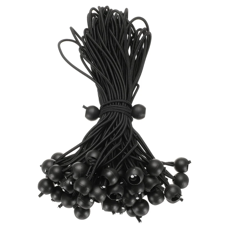 50Pcs Ball Bungee Cords 12" Heavy Duty Bungee Cord Balls for Tent Holding, Black