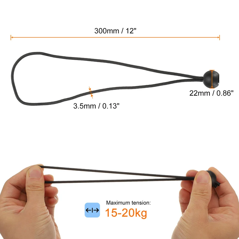 50Pcs Ball Bungee Cords 12" Heavy Duty Bungee Cord Balls for Tent Holding, Black