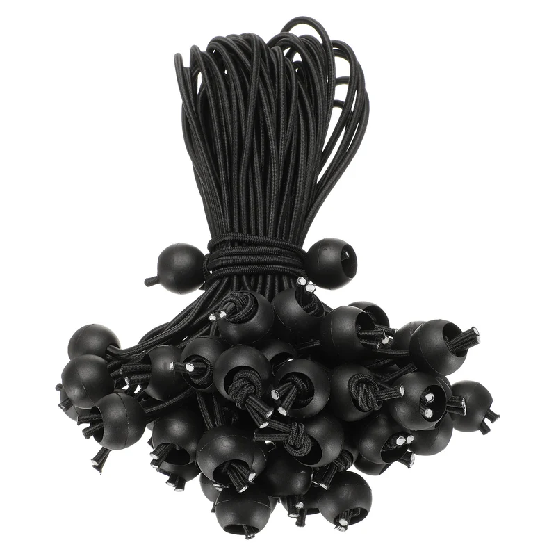 50Pcs Ball Bungee Cords 8" Heavy Duty Bungee Cord Balls for Tent Holding, Black