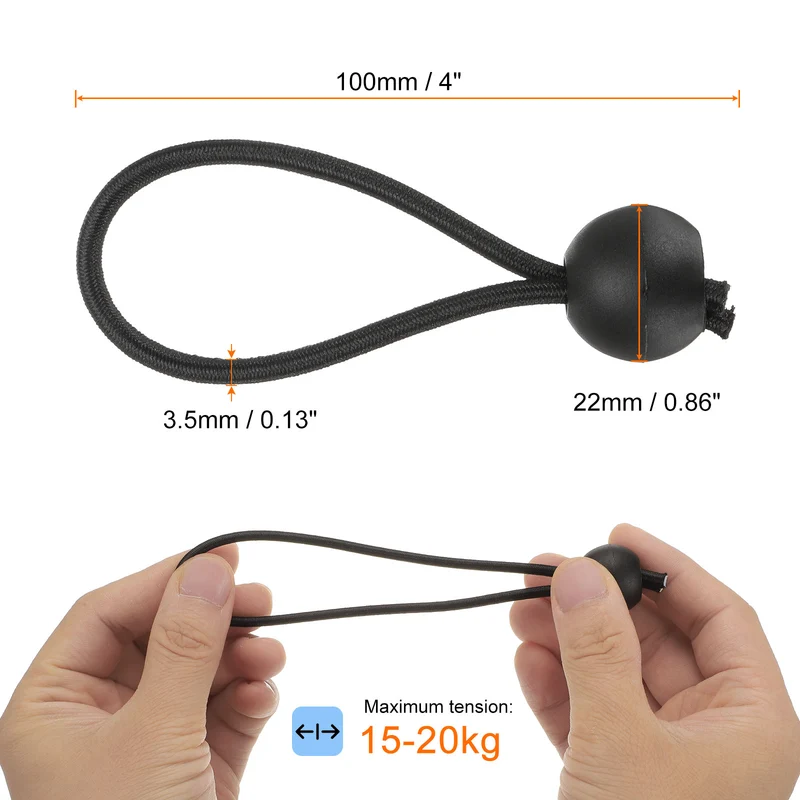 50Pcs Ball Bungee Cords 4" Heavy Duty Bungee Cord Balls for Tent Holding, Black