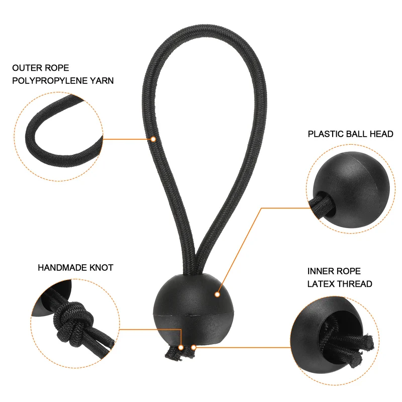 50Pcs Ball Bungee Cords 4" Heavy Duty Bungee Cord Balls for Tent Holding, Black