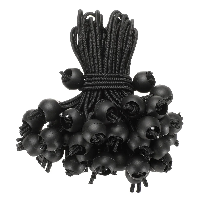 50Pcs Ball Bungee Cords 6" Heavy Duty Bungee Cord Balls for Tent Holding, Black