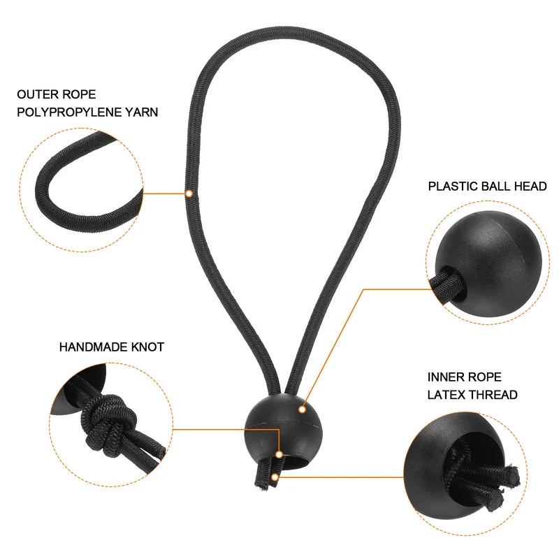 50Pcs Ball Bungee Cords 6" Heavy Duty Bungee Cord Balls for Tent Holding, Black