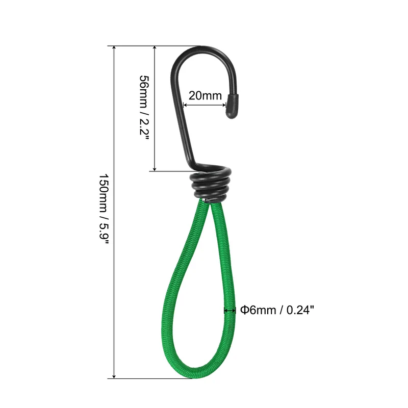 Elastic Cord with Hook 6 Inch Tarp Strap Rope Fixed for Outdoor Camping Tent Canopy Awnings Cover Green