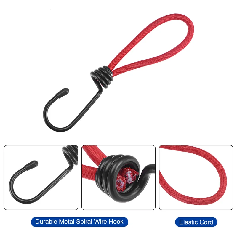 Elastic Cords with Hook 6 Inch Tarp Straps Ropes Fixed for Outdoor Camping Tent Canopy Awnings Cover, Red Pack of 5
