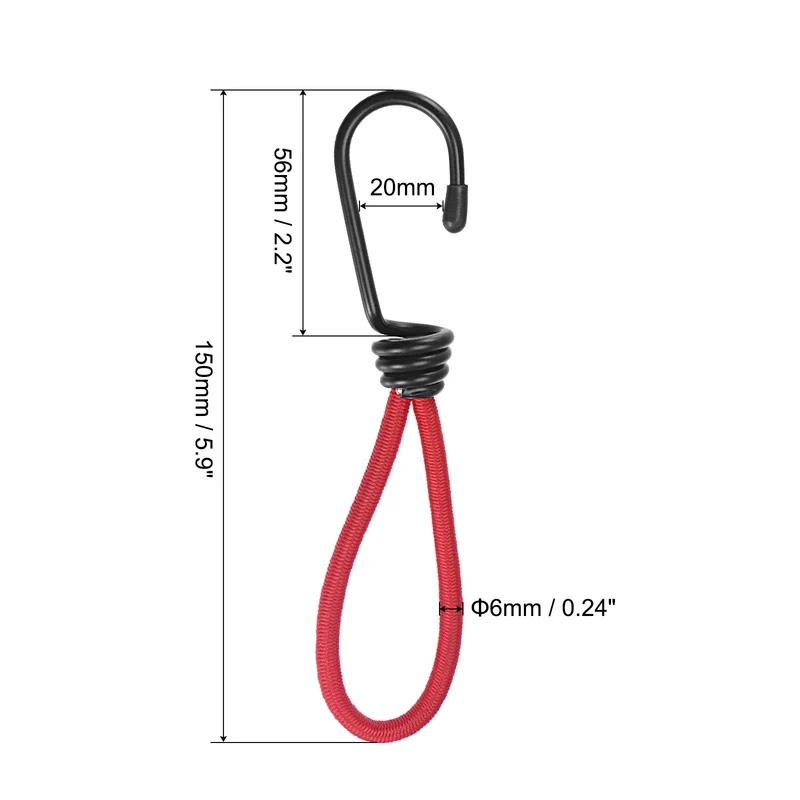 Elastic Cord with Hook 6 Inch Tarp Strap Rope Fixed for Outdoor Camping Tent Canopy Awnings Cover Red