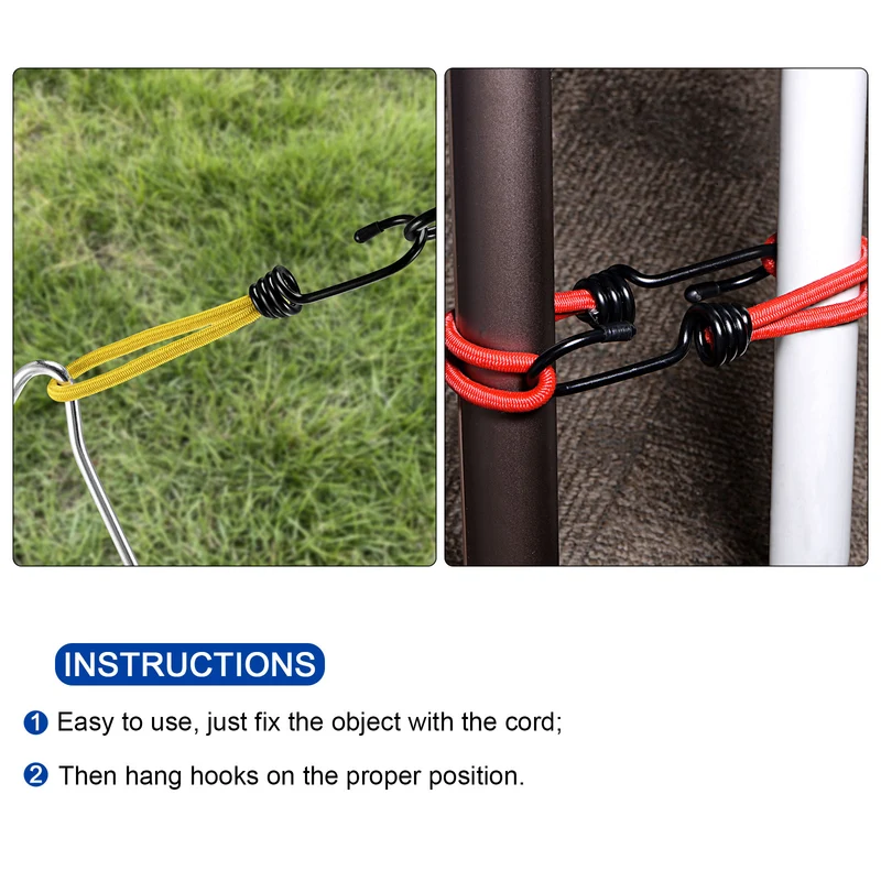 Elastic Cord with Hook 6 Inch Tarp Strap Rope Fixed for Outdoor Camping Tent Canopy Awnings Cover Red