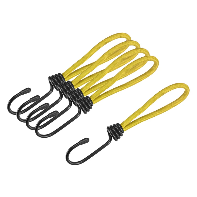 Elastic Cords with Hook 6 Inch Tarp Straps Ropes Fixed for Outdoor Camping Tent Canopy Awnings Cover, Yellow Pack of 5