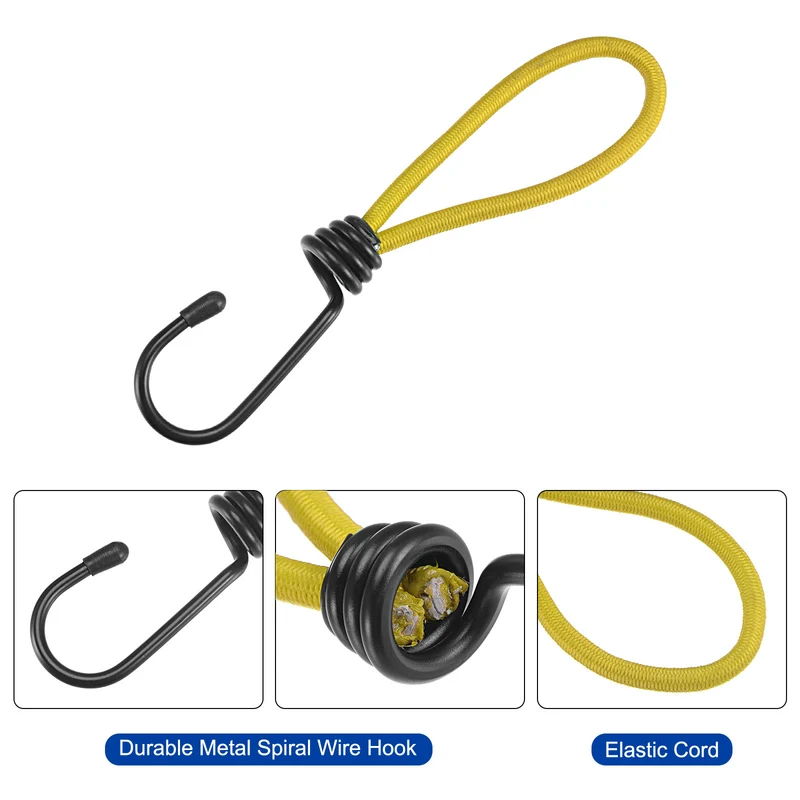 Elastic Cords with Hook 6 Inch Tarp Straps Ropes Fixed for Outdoor Camping Tent Canopy Awnings Cover, Yellow Pack of 5