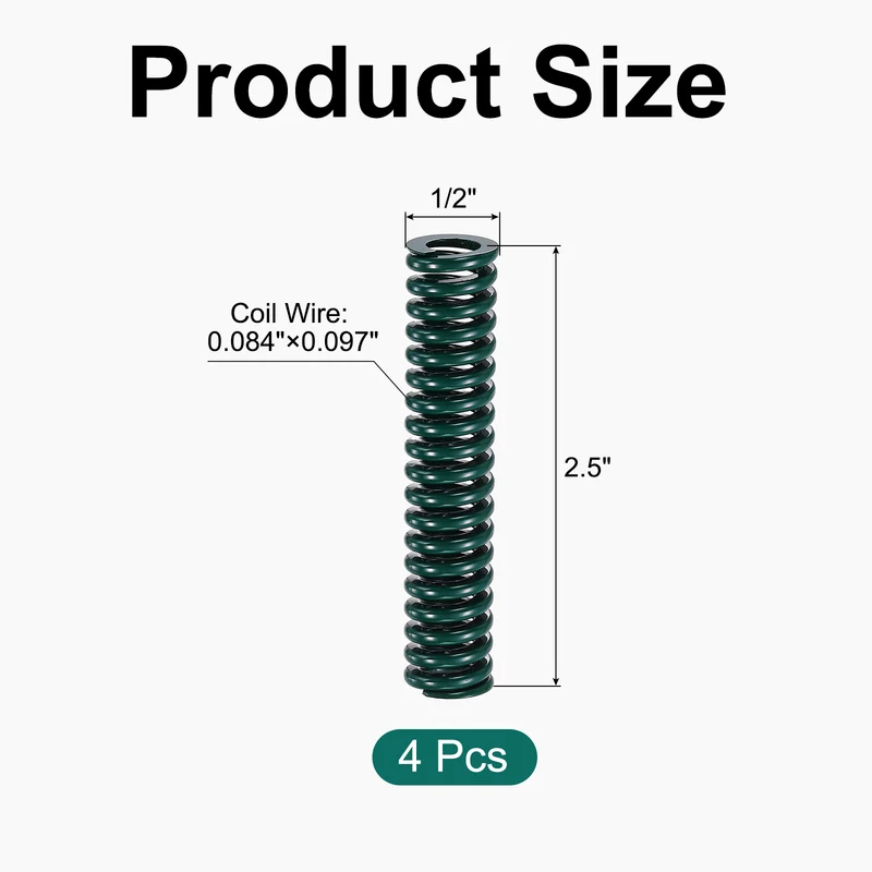 4Pcs Green Compression Spring 1/2" OD 2.5 Length, Alloy Steel Flat Wire