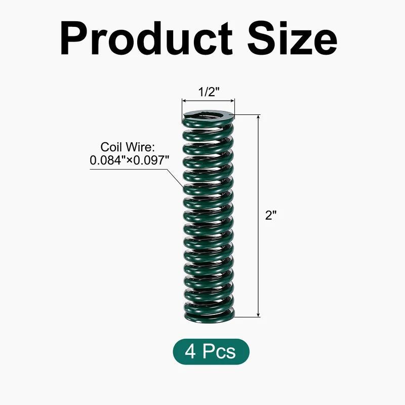 4Pcs Green Compression Spring 1/2" OD 2 Length, Alloy Steel Flat Wire