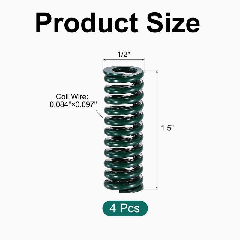 4Pcs Green Compression Spring 1/2" OD 1.5 Length, Alloy Steel Flat Wire