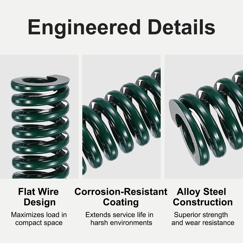 4Pcs Green Compression Spring 1/2" OD 1.25 Length, Alloy Steel Flat Wire