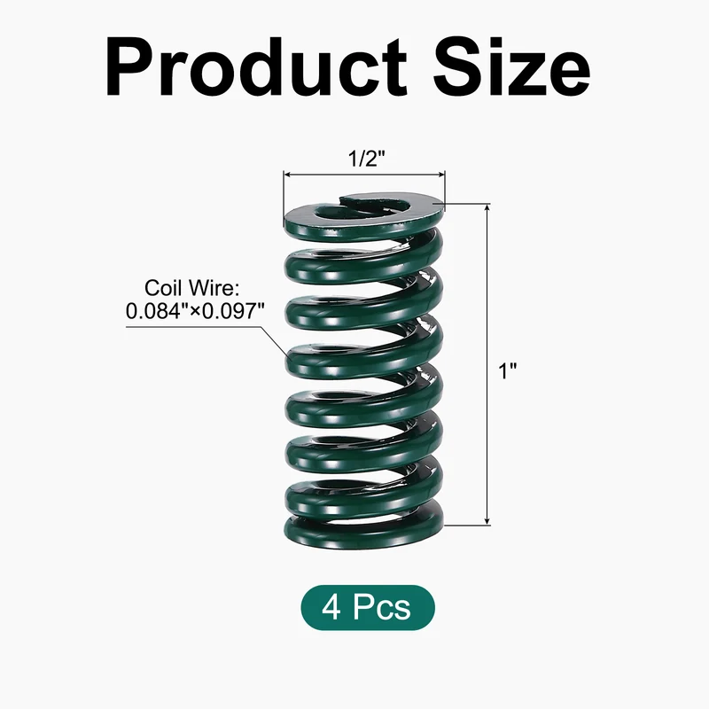 4Pcs Green Compression Spring 1/2" OD 1 Length, Alloy Steel Flat Wire