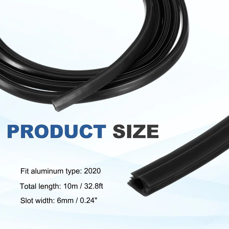 10m / 32.8ft Black 6mm 2020 Aluminum T Slot Soft Cover Seal Pack of 1