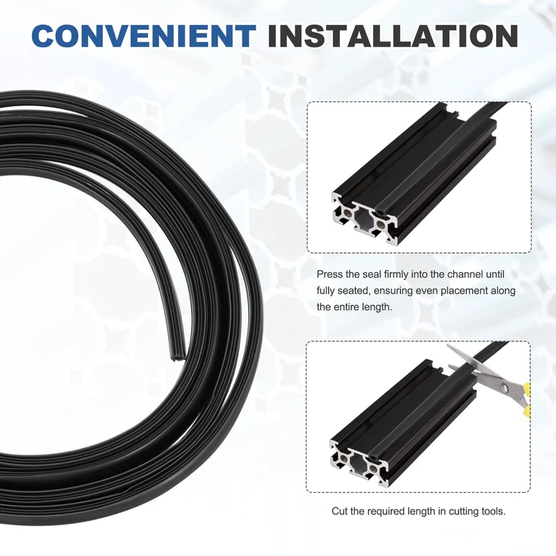 10m / 32.8ft Black 6mm 2020 Aluminum T Slot Soft Cover Seal Pack of 1