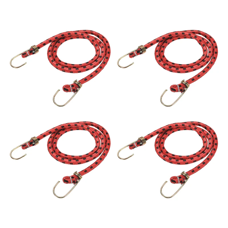 4Pcs 6.6ft Marine Grade Bungee Cord with Hooks Elastic Straps, Red